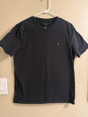 All Saints Black Short-Sleeve Crew T-Shirt with Logo slim fit